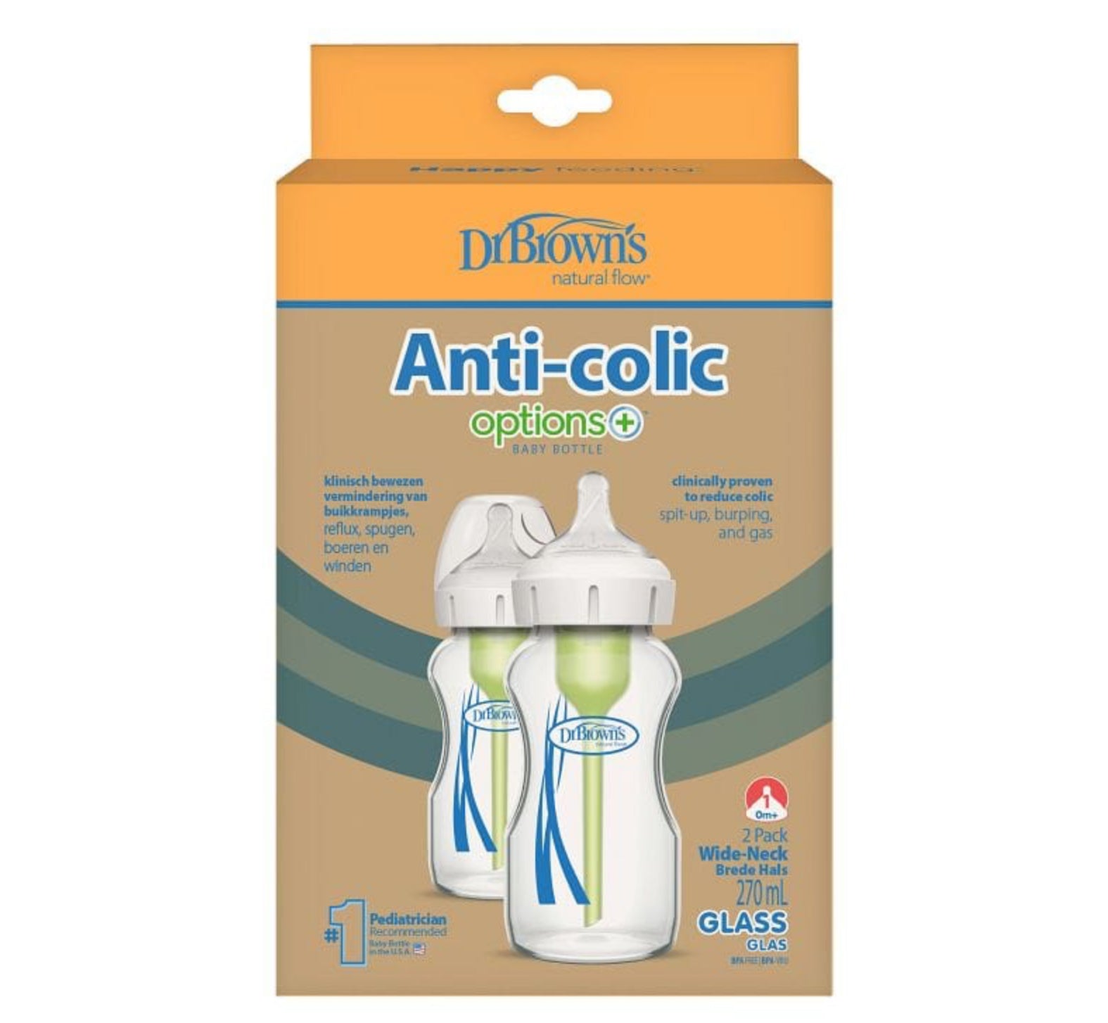 Dr. Brown's Options+ Anti-colic Bottle 2-pack | Wide neck bottle 270 ml glass