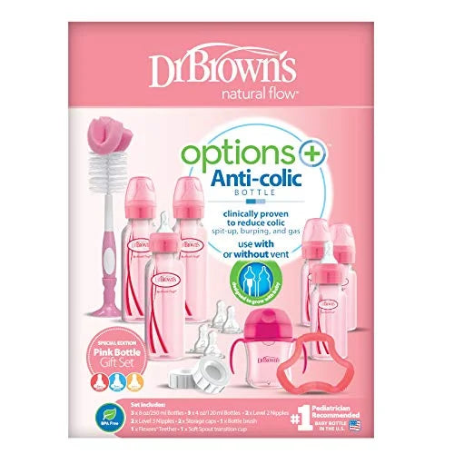 Dr. Brown’s Natural Flow Options+ Anti-Colic Bottle Blue Gift Set – Bottles, Accessories & Teether